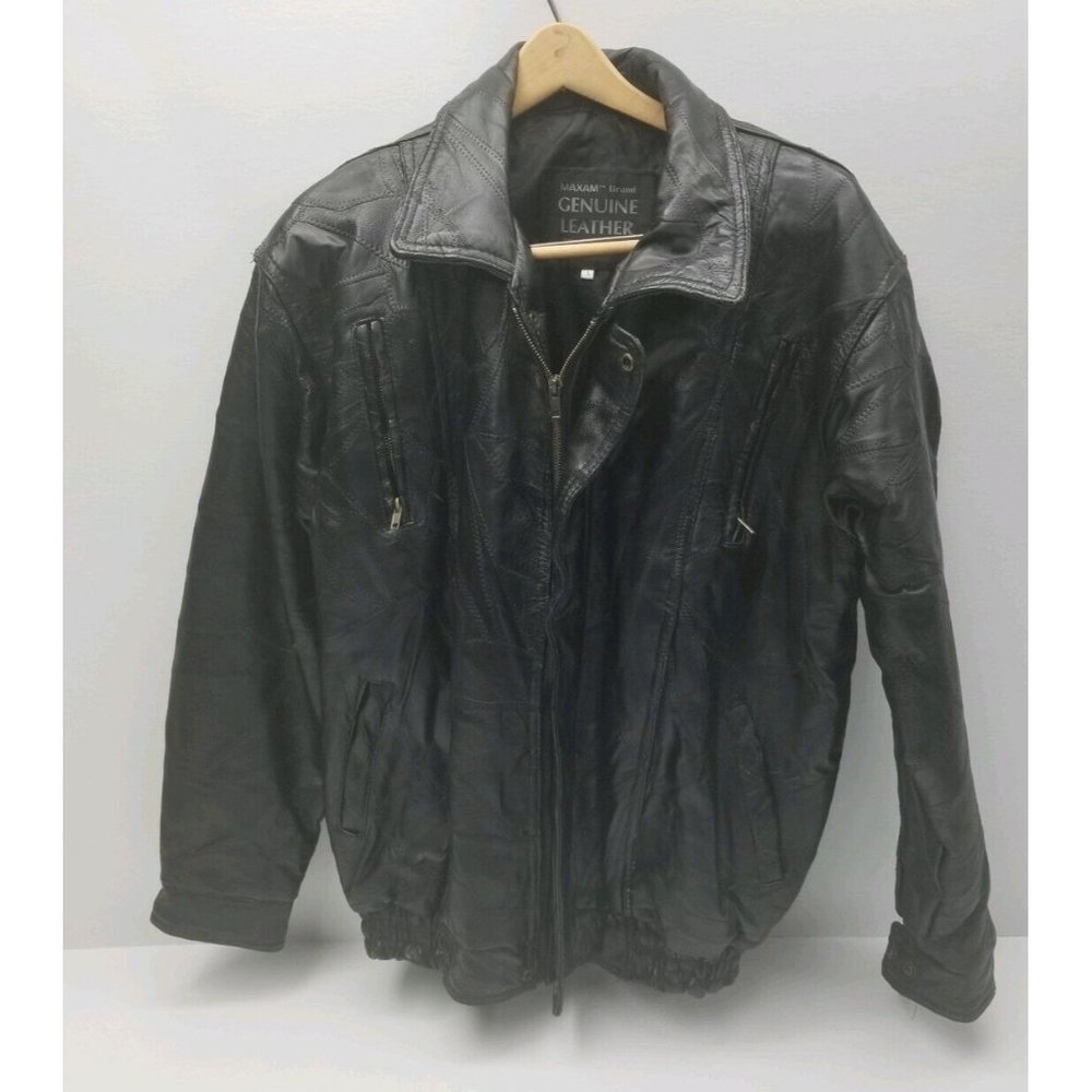 Mens Leather Coat Jacket Maxam Italian Mosaic Top Grain Lambskin Sz L Large